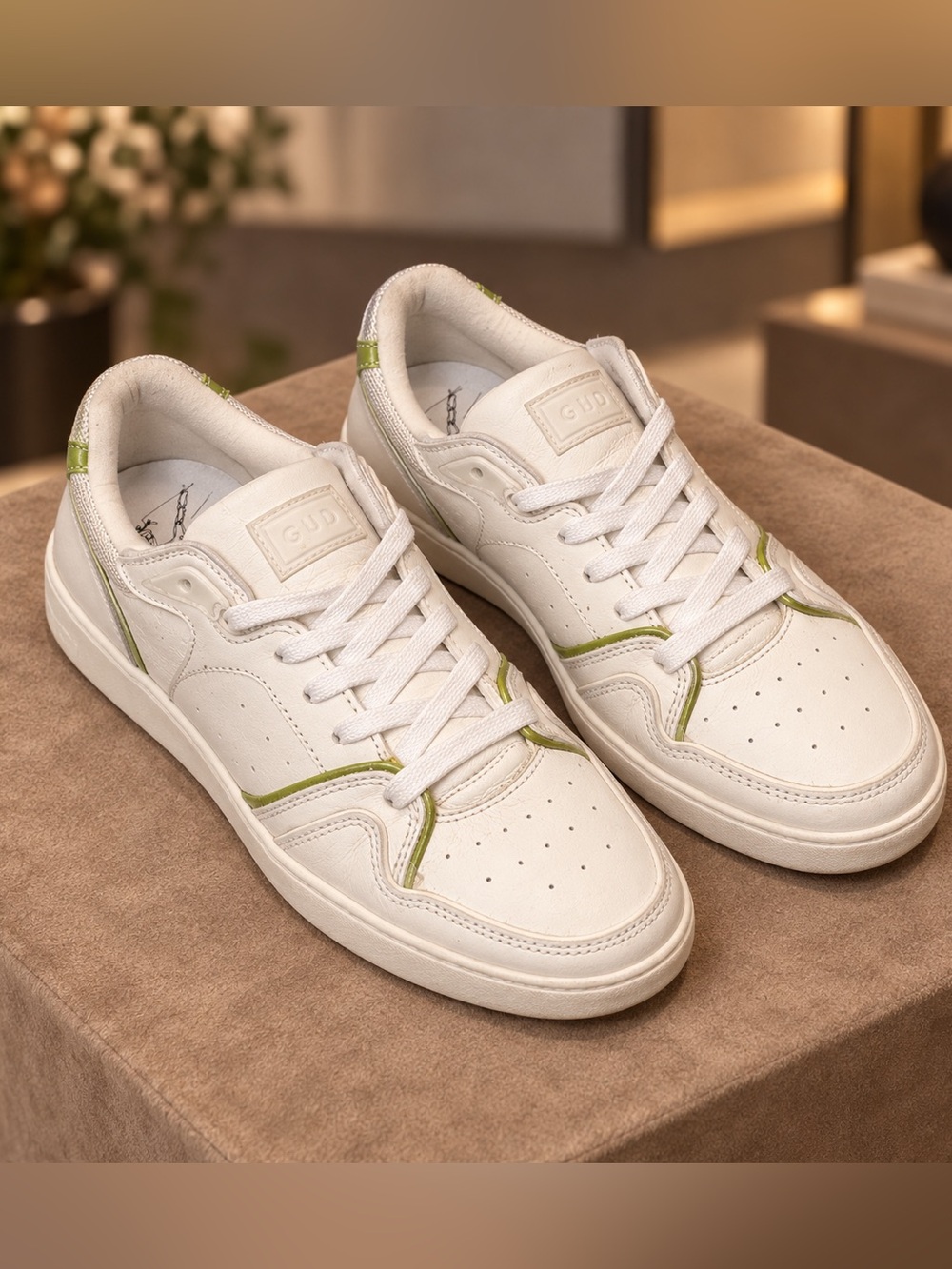 GHOUD Venice Slider Women's White Low-Top Sneakers with Lime Accent Sz 40